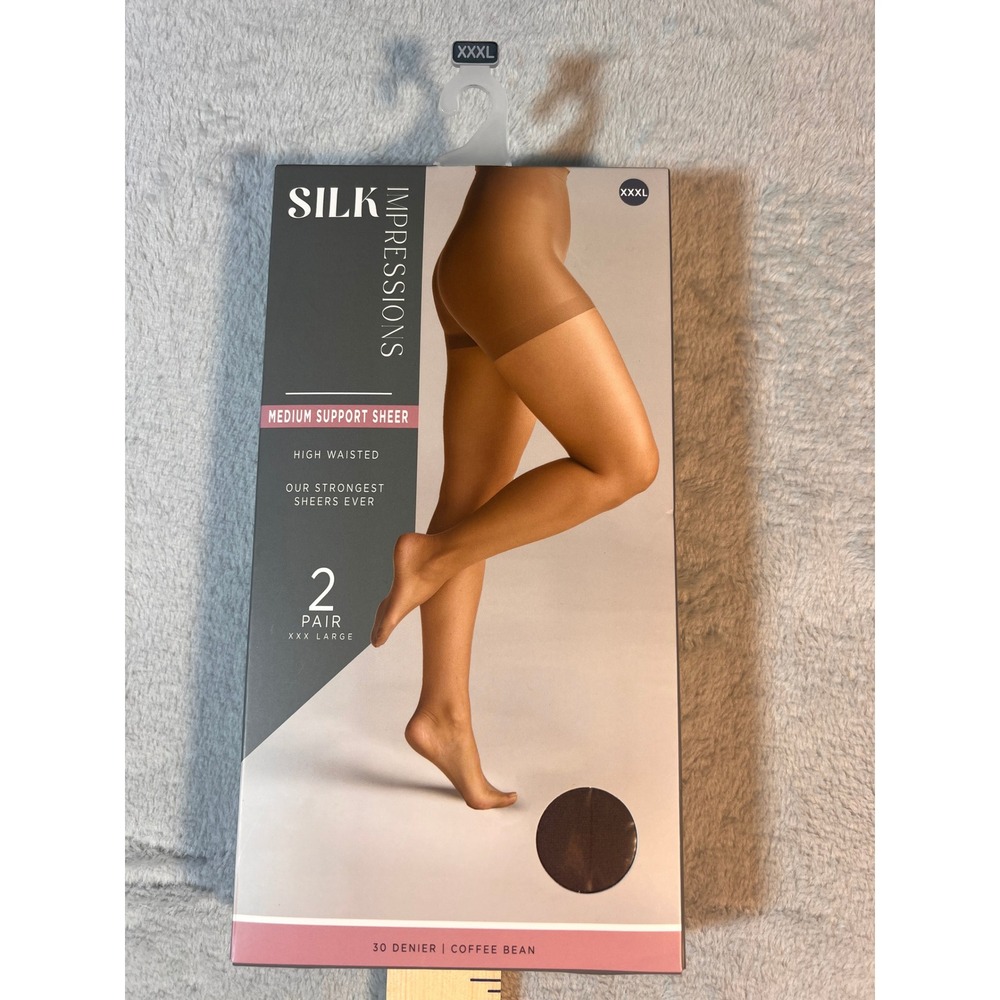 Silk Impressions XXXL 30 Denier Medium Support Sheer Pantyhose‎ Coffee Bean 2 Pk